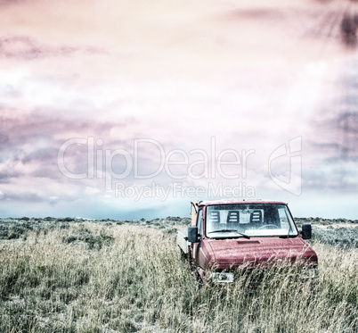 Abandoned truck on a meadow