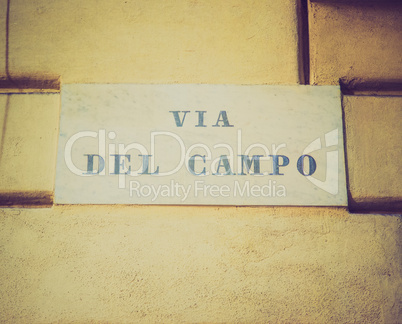 Retro look Via del Campo street sign in Genoa