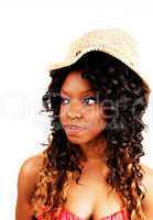 Jamaican girl with straw hat.