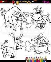farm animals set cartoon coloring book