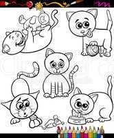 cats set cartoon coloring book