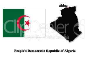 Map of Algeria in colors of its flag in English isolated