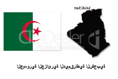Map of Algeria in colors of its flag in Arabic