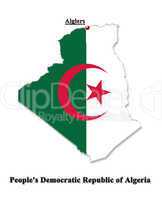 Map of Algeria in colors of its flag in English isolated