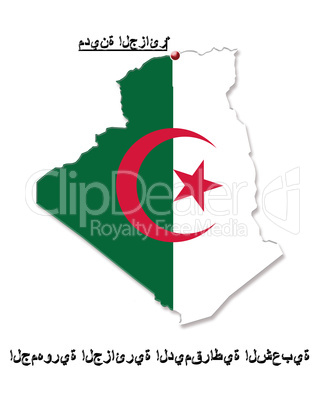 Map of Algeria in colors of its flag in Arabic