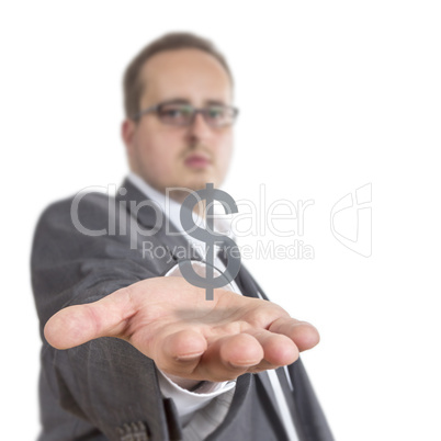 Business man holding dollar sign