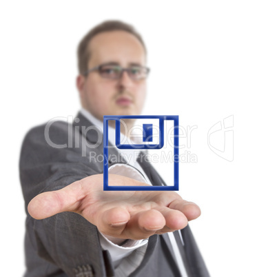 Business man holding a Disk Symbol