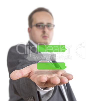 Business man holding chat history