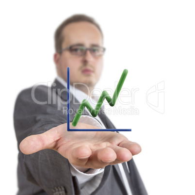 Business man holding stock graph