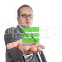 Business man holding coloured list