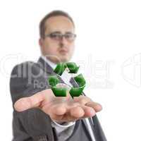 Business man holding recycling Symbol