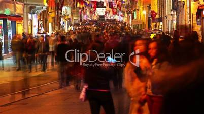 Istanbul Istiklal Street at Night. Timelapse