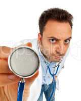 Funny doctor with stethoscope