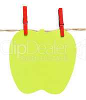 Notepad shaped apple hanging from a rope