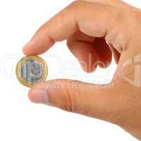 Holding one euro coin