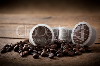 Coffee beans with pods
