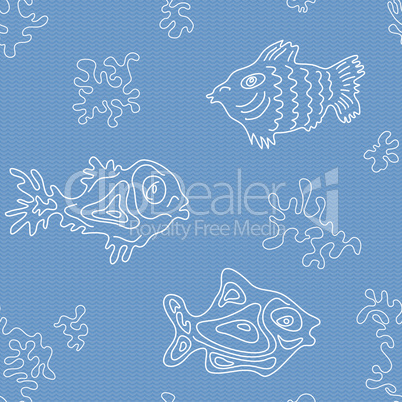 Seamless Marine Vector Pattern with fish