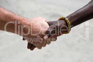 Handshake between a Caucasian and an African