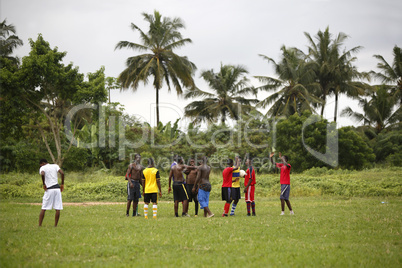 African soccer team during training