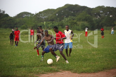 African soccer team during training