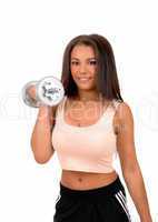 Woman lifting a dumbbell.