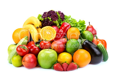 set of fruits and vegetables  on white background