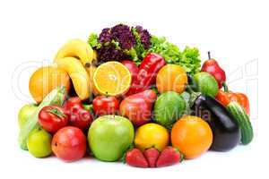 set of fruits and vegetables  on white background