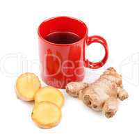ginger root and a cup of tea
