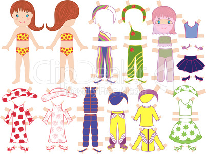 Paper doll and a set of clothing for the summer season