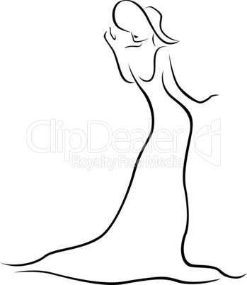 Female contour with a hat and a long dress