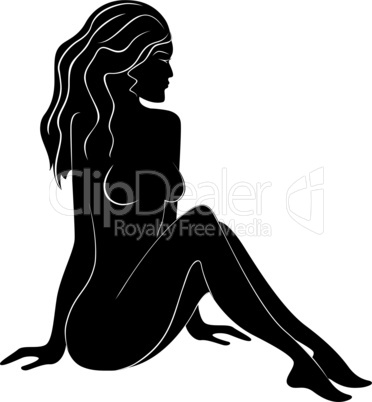 Beautiful female silhouette with flowing hair