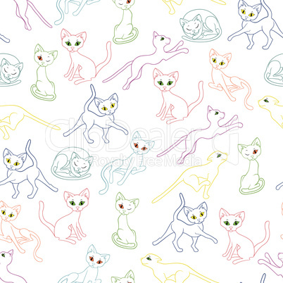 Seamless vector illustration with colorful cat contours