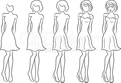 Beautiful women contour in drawing sequence