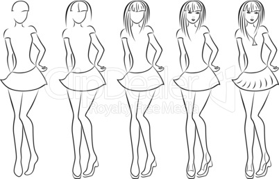 Attractive women contour in drawing sequence