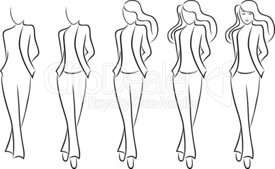 Sequence of drawing a beautiful female contour