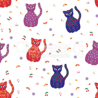 Seamless vector illustration with various stylized cats