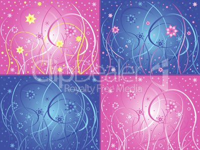 Abstract floral artwork in four different color variants