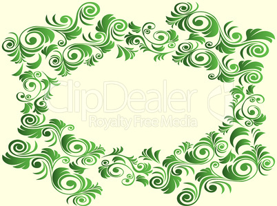 Floral elements in green hues over light yellow
