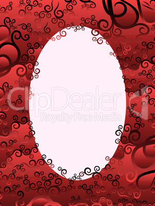 Oval frame with floral elements in red hues