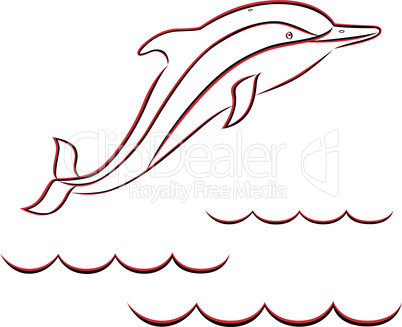 Contour of a dolphin in red and black colors