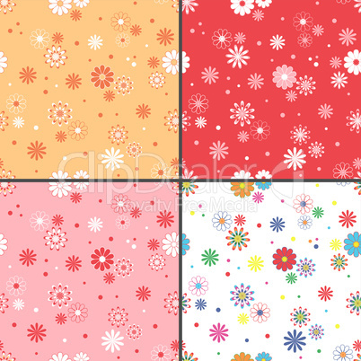 Four seamless vector patterns with daisy flowers