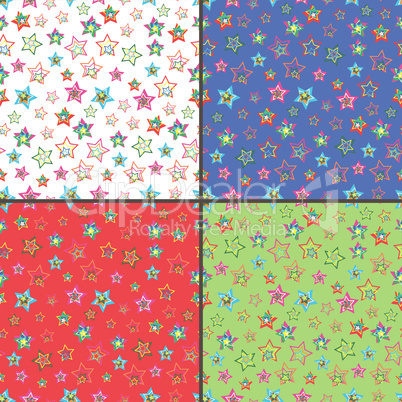 Four seamless vector patterns with colorful stars