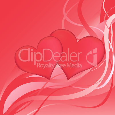 Two red hearts on a red abstract background