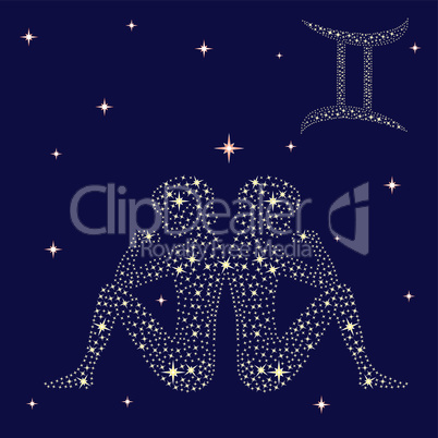 Zodiac sign Gemini on the starry sky