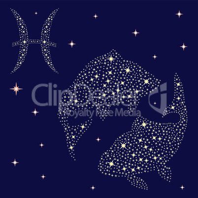 Zodiac sign Pisces on the starry sky