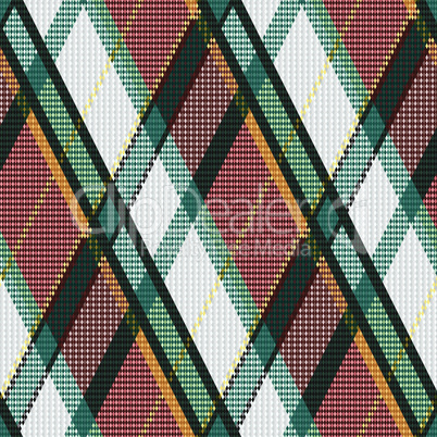 Rhombic tartan green, white and brown fabric seamless texture