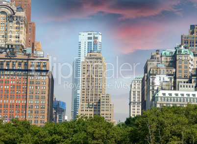 New York City. Manhattan skyline with beautiful sky at dusk