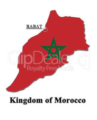 Map of Morocco in colors of its flag in English isolated