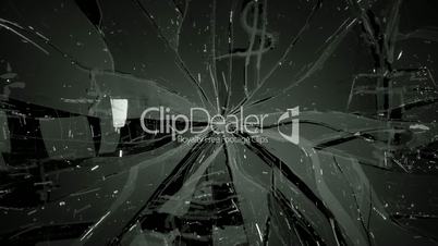 Glass destructing and breaking slow motion. Alpha