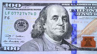 pan view over 100 dollars new bill